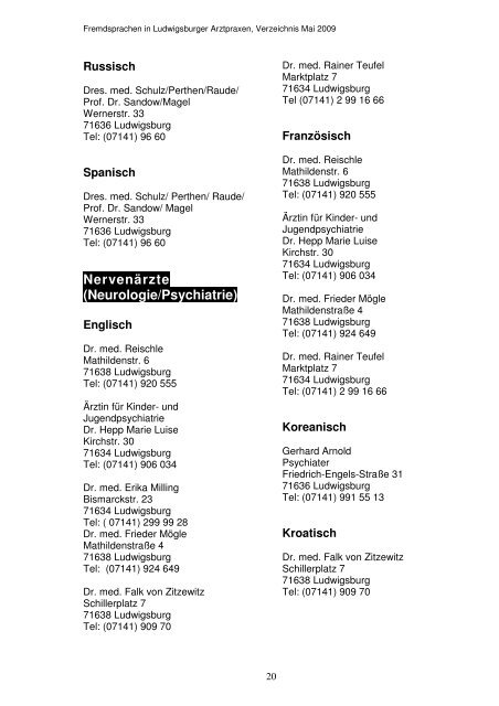 Verzeichnis fremdsprachiger Arztpraxen (pdf-Datei)