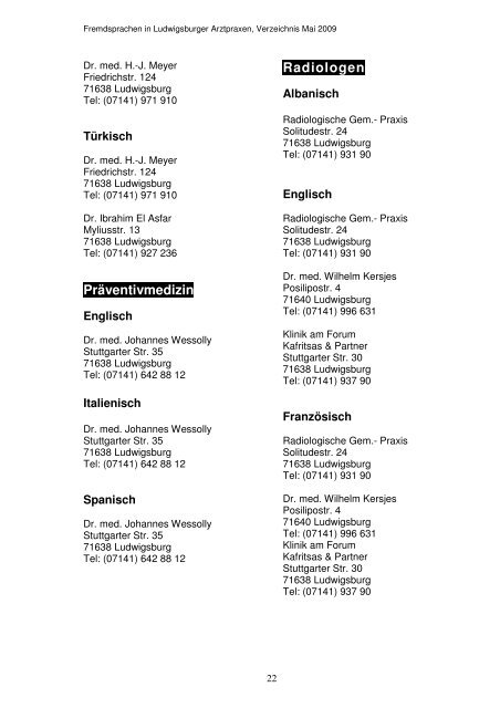 Verzeichnis fremdsprachiger Arztpraxen (pdf-Datei)