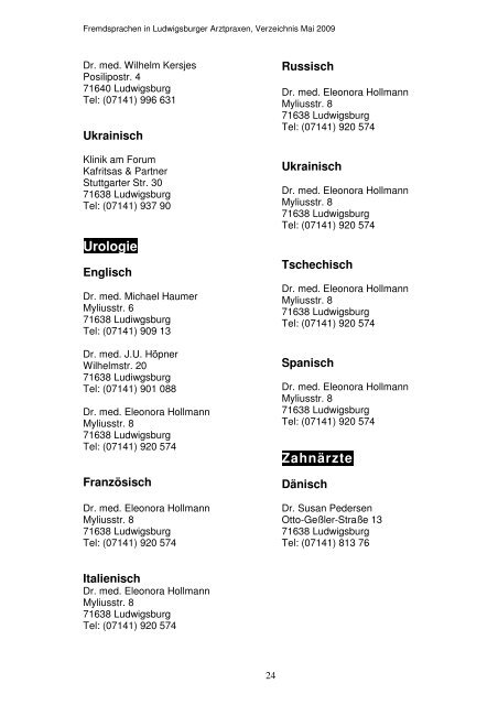 Verzeichnis fremdsprachiger Arztpraxen (pdf-Datei)