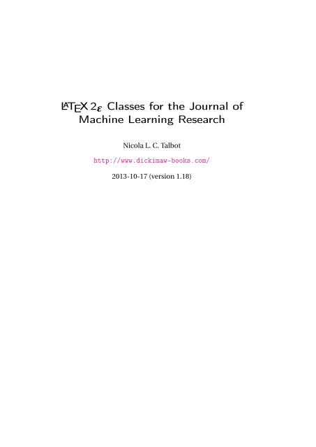 jmlr: LaTeX2e Classes for the Journal of Machine Learning Research