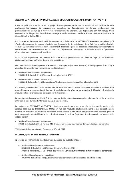 Compte-rendu de la sÃ©ance du 24 avril 2012 - Site officiel de la ville ...