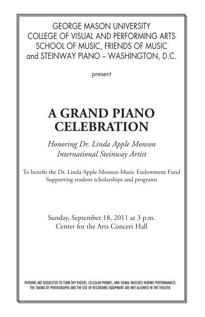 A GrAnd PiAno CelebrAtion Honoring Dr. Linda Apple Monson