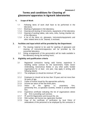 Terms and conditions for Cleaning of glassware ... - Agmarknet