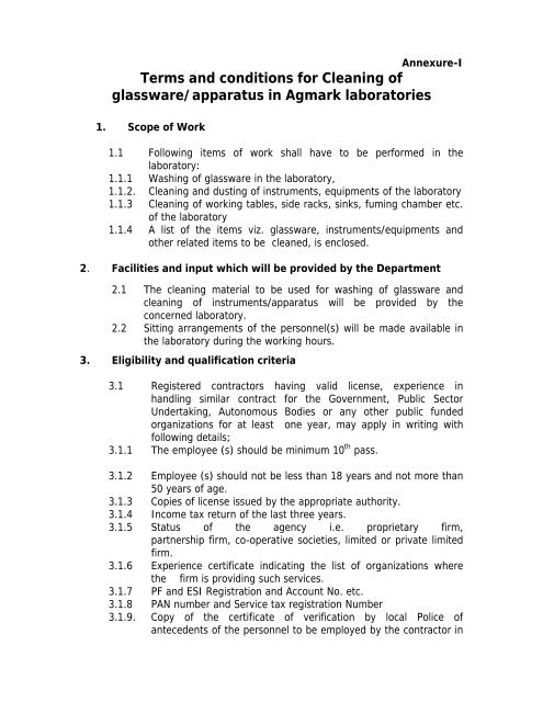 Terms and conditions for Cleaning of glassware ... - Agmarknet