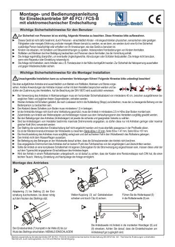 Montage- und Bedienungsanleitung Einsteckantriebe SP 50/xx FCH