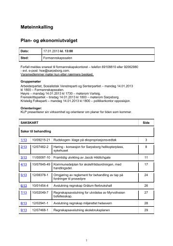 Agenda Plan- og Ã¸konomiutvalget 17.01.2013 kl. 13:00 - Sarpsborg ...