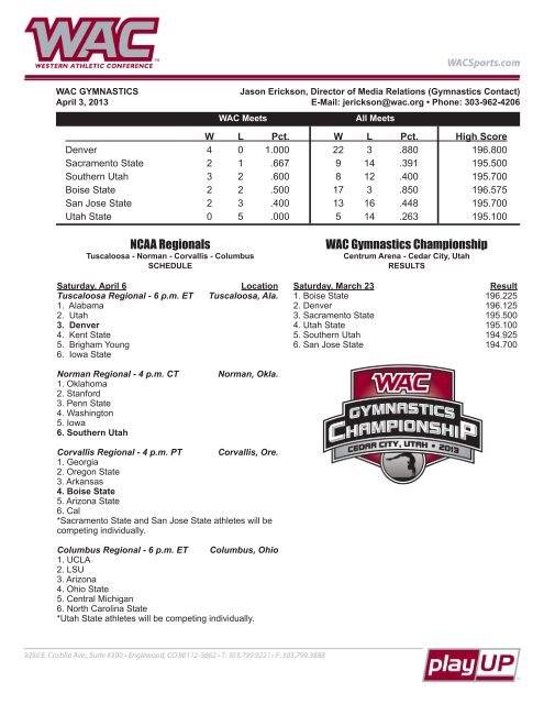WAC Gymnastics Championship NCAA Regionals - Western Athletic ...