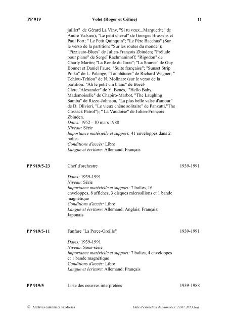 PP 919 IntitulÃ© : Volet (Roger et CÃ©line) - Inventaires des Archives ...