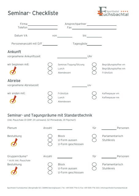 Seminar- Checkliste - Sporthotel Fuchsbachtal