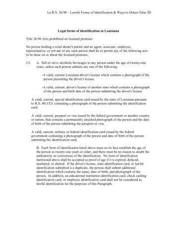 26 90 - Legal forms of identification in Louisiana - ATC