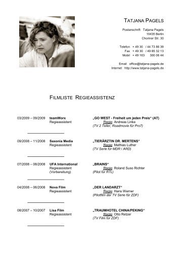 Credits Regieassistenz - Download als Pdf-Datei - Tatjana Pagels