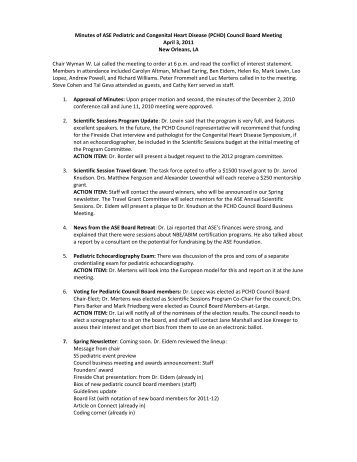 Minutes of ASE Pediatric and Congenital Heart Disease (PCHD ...