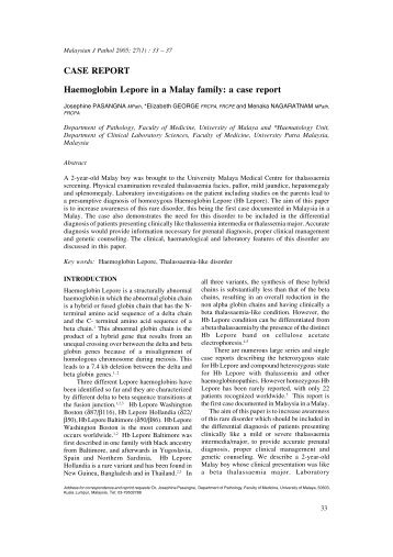 CASE REPORT Haemoglobin Lepore in a Malay family: a ... - MJPath