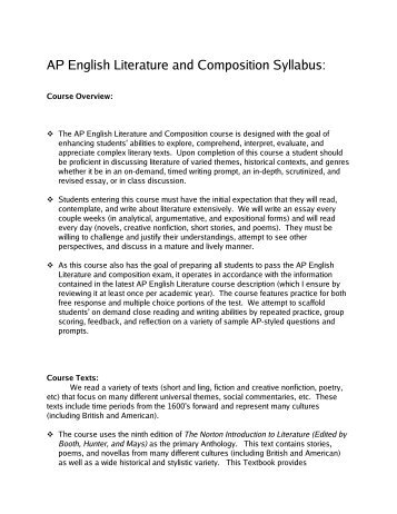 AP English Literature and Composition Syllabus: Lee Academy
