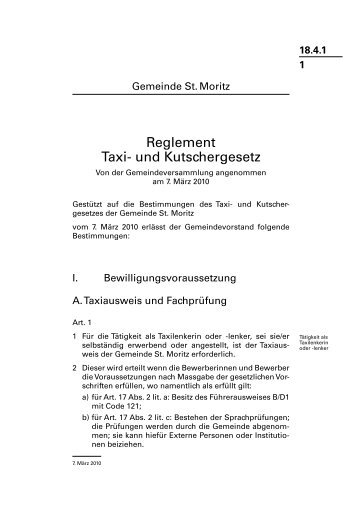 18.4.1 Reglement Taxi-und Kutschergesetz.pdf - Gemeinde St. Moritz