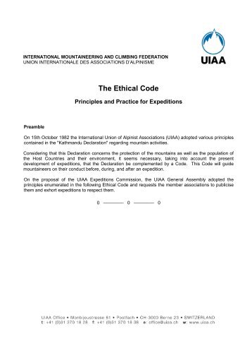 The ethical code- Principles and Practice for Expeditions - UIAA