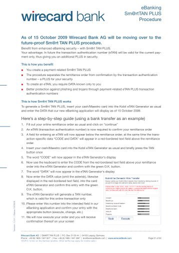 eBanking Sm@rtTAN PLUS Procedure - Wirecard AG