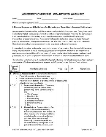 Data Retrieval Worksheet - Nursing Home Help