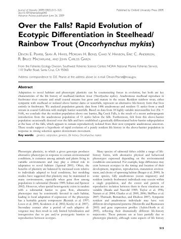 Over the Falls? Rapid Evolution of Ecotypic Differentiation in ...