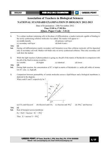 NATIONAL STANDARD EXAMINATION IN BIOLOGY ... - Career Point