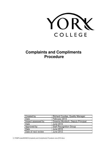 Complaints and C Complaints and Compliments ... - York College