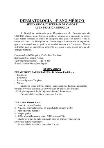 dermatologia - 4Âº ano mÃ©dico seminÃ¡rios, discussÃ£o de ... - Unifesp