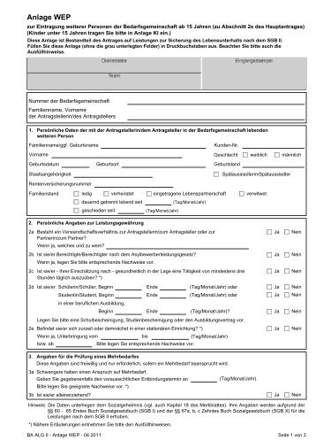 BA ALG II - Anlage WEP - - alg-zuschuss.de