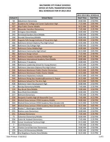 baltimore city public schools office of pupil transportation bell ...