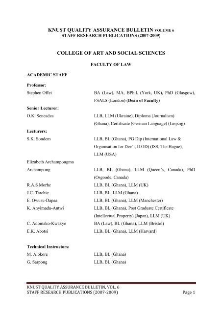 knust quality assurance bulletin volume 6 college of art and social ...