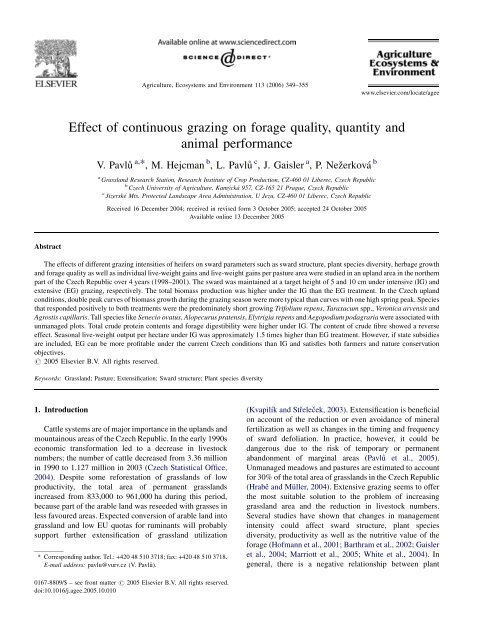 Effect of continuous grazing on forage quality, quantity and animal ...