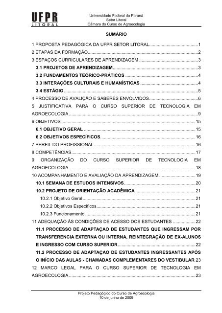 Projeto PolÃ­tico PedagÃ³gico do curso de Agroecologia (PDF)