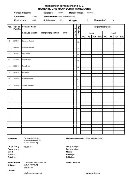 Hamburger Tennisverband e. V. NAMENTLICHE ...