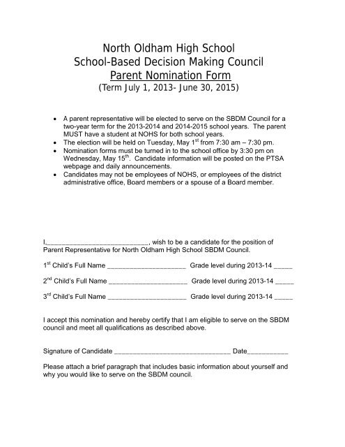 Parent Election Nomination Form - Oldham County Schools