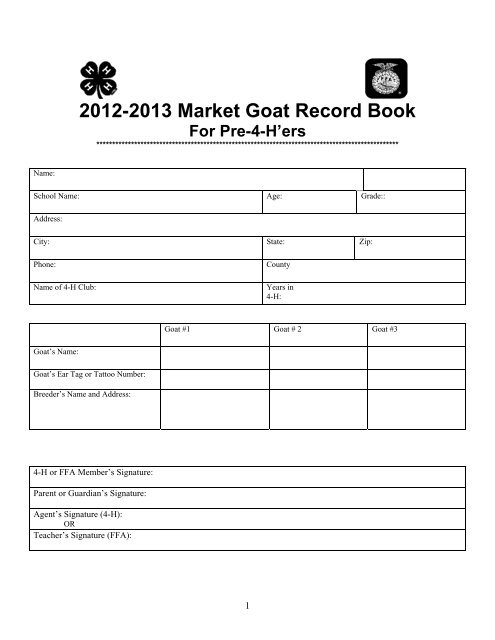 Pre-Club Market Goat Record Book - Georgia 4-H