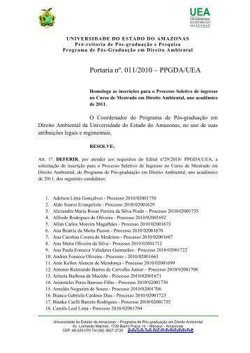 Homologação das Inscrições no Processo Seletivo 2011 - uea - pós ...