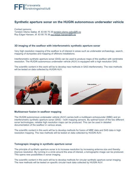 Synthetic aperture sonar on the HUGIN autonomous underwater ...