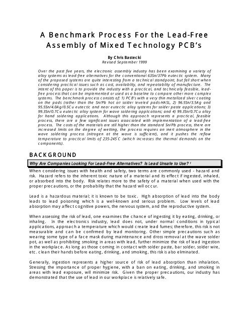 Lead Assembly Process A Benchmark Process For the Lead-Free Assembly of Mixed ...