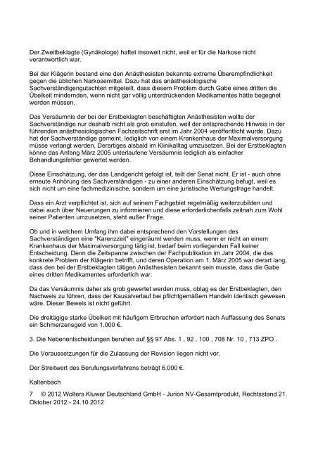 OLG Koblenz 20.6.2012 – 5 U 1450/11 - Wolters Kluwer ...