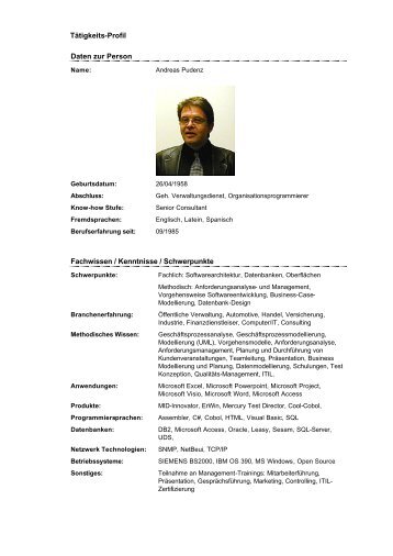 TÃ¤tigkeits-Profil Daten zur Person Fachwissen ... - Andreas Pudenz