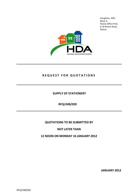 request for quotations supply of stationery rfq/jhb/020 quotations to ...