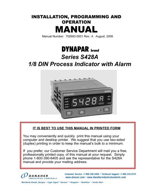 S428A Manual - Danaher Specialty Products