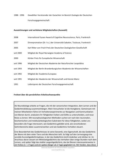 Curriculum Vitae Professor Dr. Randolf Menzel - Leopoldina