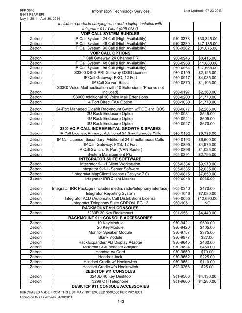 3646 E-911 PSAP Equipment List EPL- Publication - Mississippi ...