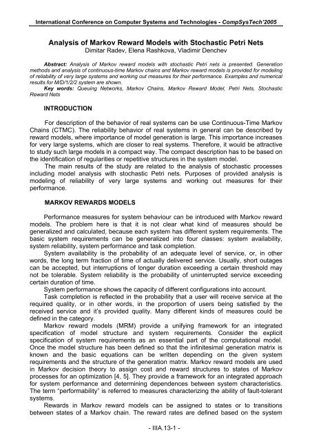 Analysis Of Markov Reward Models With Stochastic Petri Nets -