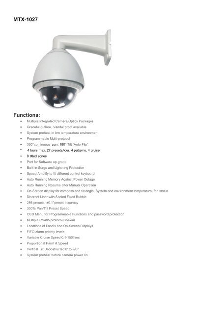 SPEED DOME de exterior MTX-1027 - GTO Security Technologies