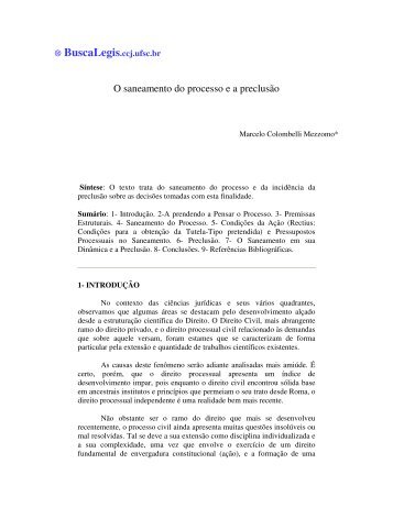 O saneamento do processo e a preclusÃ£o - BuscaLegis