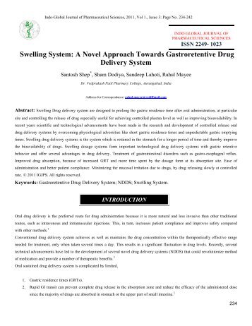 Swelling System: A Novel Approach Towards Gastroretentive Drug ...