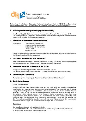 Protokoll - 1. o. Sitzung am 15.10.09 - ÖH Klagenfurt - Universität ...