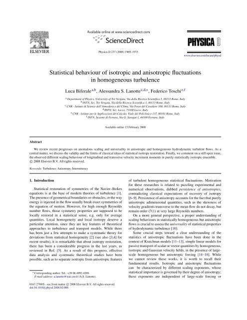 Statistical behaviour of isotropic and anisotropic fluctuations in ... - Cnr