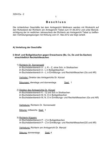 B eschluss - Amtsgericht Mettmann